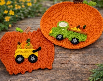 Patrón de posavasos de calabaza a crochet, tutorial de posavasos de calabaza de otoño (PDF en inglés), patrón de posavasos de Halloween, camión de crochet (hazlo tú mismo)