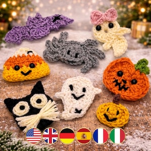 Halloween Garland Crochet Pattern – Creepy Cute Amigurumi Appliqués (PDF) - Multilingual (En, Fr, De, It, Es)