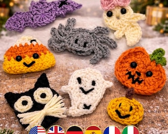 Halloween Garland Crochet Pattern – Creepy Cute Amigurumi Appliqués (PDF) - Multilingual (En, Fr, De, It, Es)