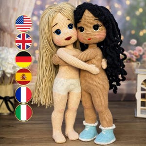 Pacchetto di modelli per il corpo di bambola all'uncinetto 2 in 1, ragazza nera afro amigurumi, modello per bambola bionda all'uncinetto, base per corpo di bambola all'uncinetto (En, Fr, De, It, Es)