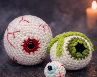 Patrón de crochet para ojos de Halloween, tutorial de amigurumi de ojos espeluznantes en PDF (en inglés), crochet de ojos espeluznantes, libro de patrones de decoración de Halloween