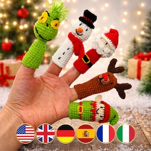 Crochet Christmas Finger Puppet Pattern, Christmas Green Elf Ornament Tutorial PDF in English, Amigurumi Finger Puppet, Animals Finger Dolls