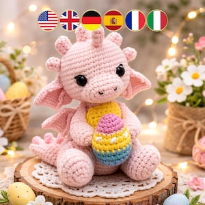 Easter Dragon Crochet Pattern, Easter Egg Crochet Pattern, Spring Animal Plush Toy, Nursery Decor, Baby Gift, PDF Tutorial Download