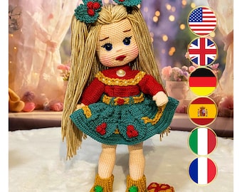 Christmas Doll Amigurumi Crochet Pattern, Holiday Girl (PDF)