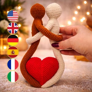 Valentinstag Häkelanleitung, süßes Paar umarmt Anleitung PDF, Valentines Lovers Amigurumi Muster, Romantische Puppe mit Herz häkeln