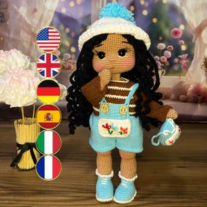 Wzór na szydełkową lalkę Curly Black Girl, samouczek dotyczący ciała Afro w formacie PDF, lalka Amigurumi, wzór na szydełkową lalkę Afro, czarna lalka z szydełkowymi ubraniami