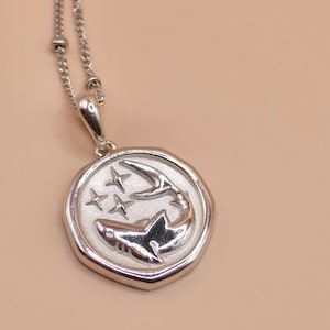 Sterling Silver Shark Spirit Animal Medallion Pendant Necklace