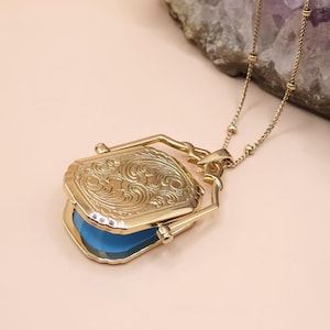 Large 14K Yellow Gold Antique Victorian Style Inspired Swivel Photo Locket Pendant, Keepsake, Heirloom Locket