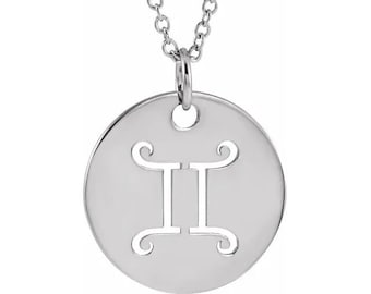 Collar con dije/colgante de disco del zodiaco Géminis de 16,5 mm de plata esterlina
