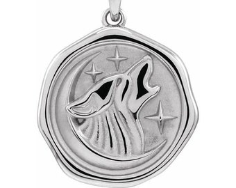 Sterling Silver Wolf Spirit Animal Medallion Pendant Necklace