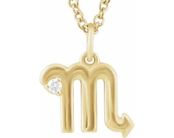 Collar con dije de diamante natural Escorpio de oro amarillo de 14 quilates y 0,015 ct (40-45 cm)