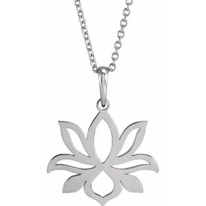 Sterling Silver Petite Lotus Flower Renge Openwork Charm Necklace