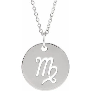 Sterling Silver 16.5 mm Virgo Zodiac Disc Charm/Pendant Necklace