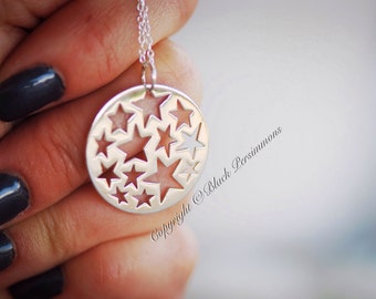 My Sun and Stars Necklace - Solid 925 Sterling Silver Cutout Star Pendant - Insurance Included