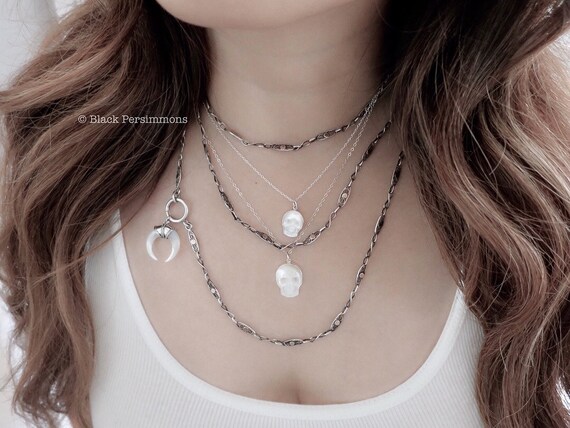 Pearl Skull Necklace 925 