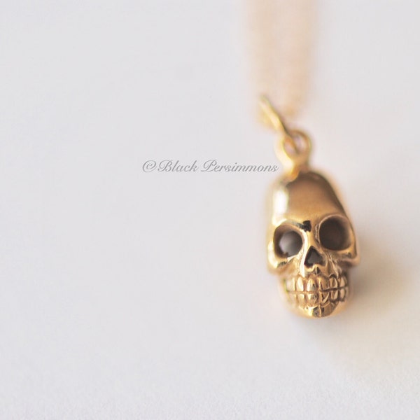 Skull Necklace - Natural Bronze Skeleton Charm - 14K Gold Filled Delicate Chain - Insurance Included