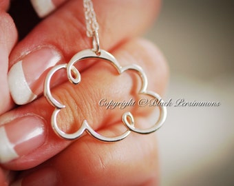 Cloud Cloud Necklace - Large Solid 925 Sterling Silver Pendant - Insurance Included