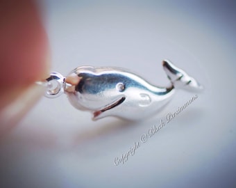 Smiling Whale Necklace - Solid Sterling Silver Charm Pendant - Insurance Included