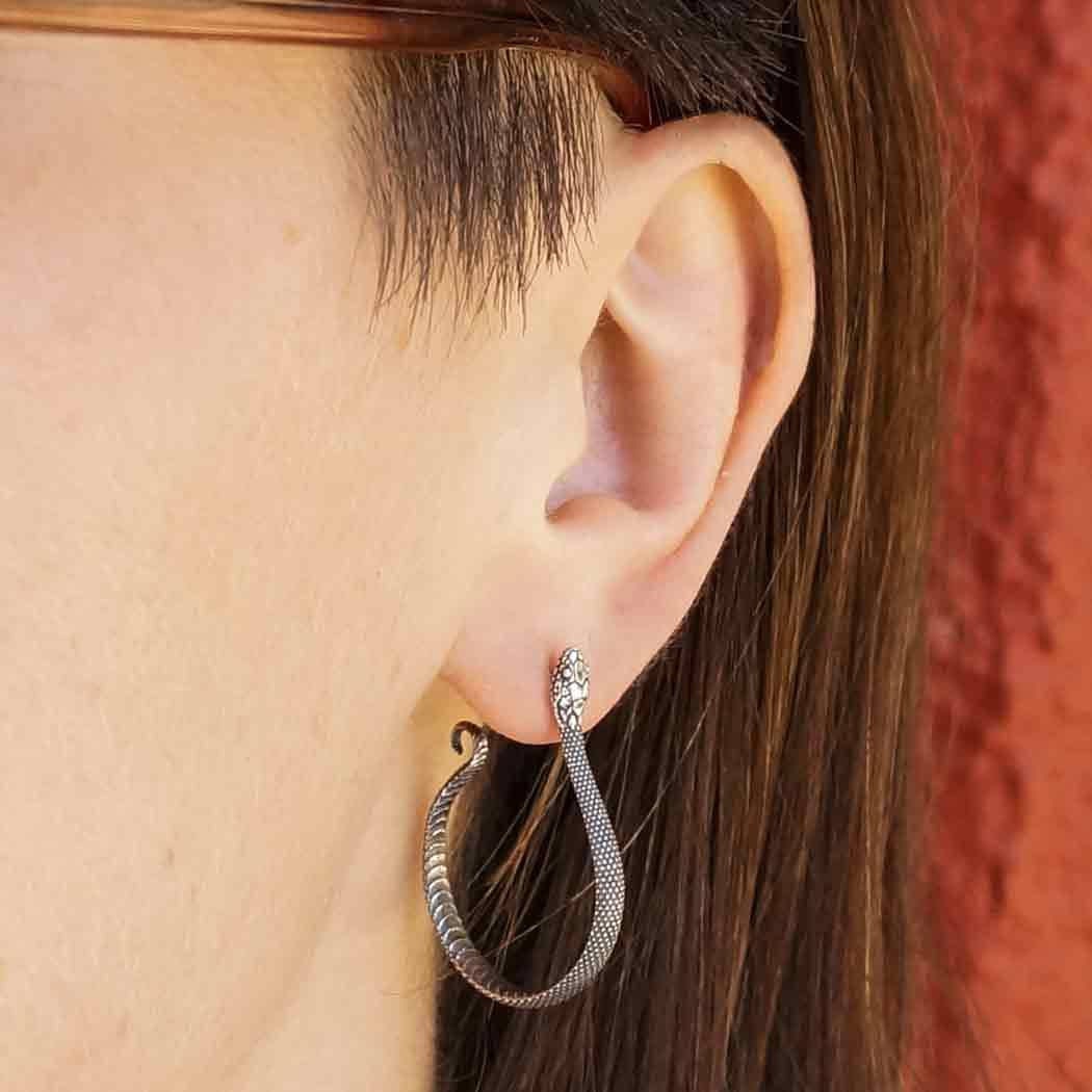 MENDOZZA Orecchini A Cerchio Serpente In Argento 925, 11 Mm, Ipoallergenici, In Scatola Regalo