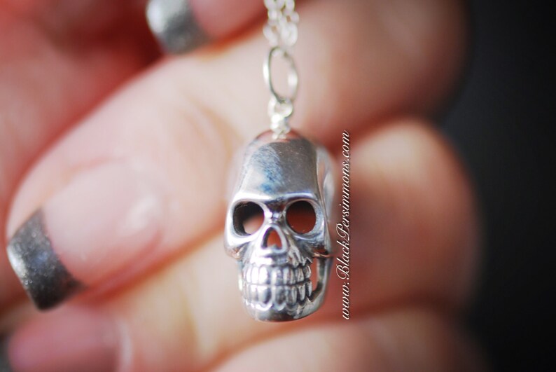 Skull Necklace Solid 925 Sterling Silver Pendant Insurance Included image 2