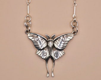 Luna Moth Necklace - Solid 925 Sterling Silver - Insurance Included