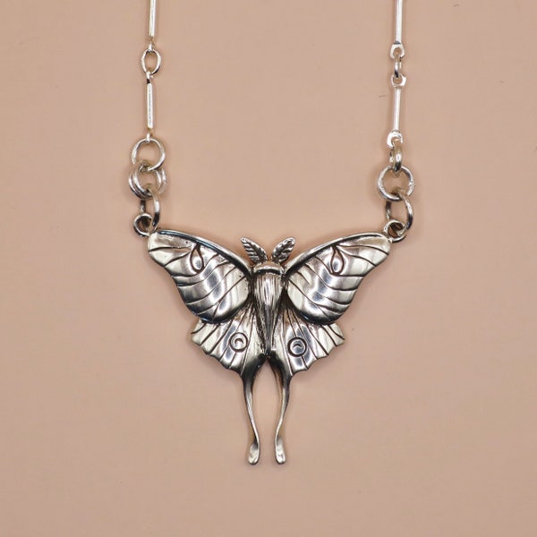 Luna Moth Necklace - Solid 925 Sterling Silver - Insurance Included