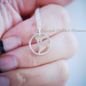 Massief 925 sterlingzilveren wereldbol wereldkaart bedel hanger ketting