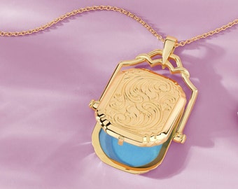 14K Yellow Gold Victorian Style Swivel Photo Locket Pendant