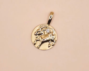 14K Gold Diamond Chinese Zodiac Sheep Pendant Necklace