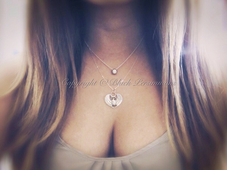 Egyptian Scarab with Wings Necklace Insurance Included Solid 925 Sterling Silver Pendant