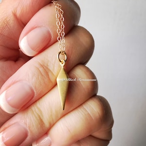 Spike Necklace - 24K Gold Plated Bronze Large Dangle Charm Pendant - 14K Gold Filled Delicate Chain - Insurance Included