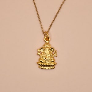 24K Gold Plated Sterling Silver Vermeil Ganesh Hindu God Charm Necklace