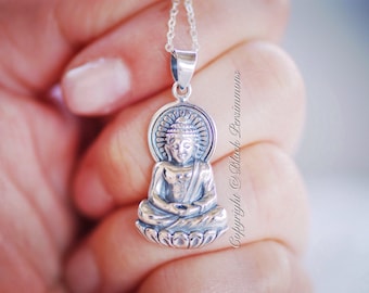 Collana Buddha Shakyamuni - Solido 925 Sterling Silver Gautama Buddha Simbolo di buon auspicio Feng Shui - Assicurazione inclusa