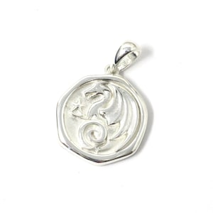 Sterling Silver Dragon Spirit Animal Medallion Pendant Necklace