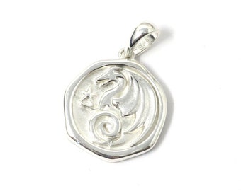 Sterling Silver Dragon Spirit Animal Medallion Pendant Necklace