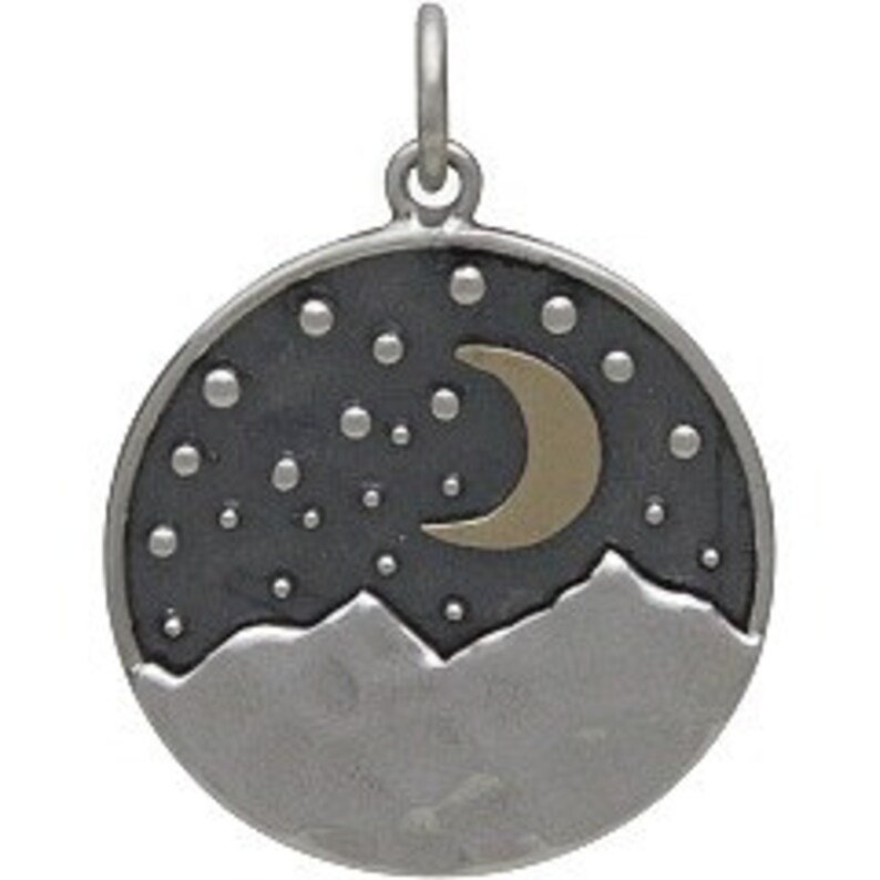 Sterling Silver Mountain Pendant with Bronze Moon Necklace Solid 925 Sterling Silver & Bronze Pendant Insurance Included image 4