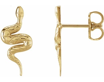 14K Yellow Gold Pair Snake Serpent Earrings