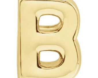 14K Yellow Gold Block Initial Letter B Slide Charm Pendant Necklace