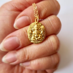 24K Gold Plated Sterling Silver Ancient Ganesha Coin Charm Necklace Necklace