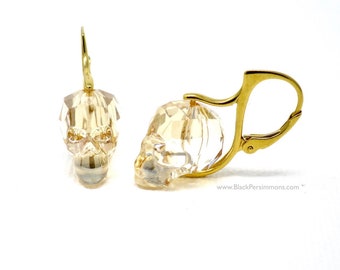 Swarovski Skull Crystal Passions® Sterling Silver Earrings - Crystal Golden Shadow Faceted Beads - Insurance Included