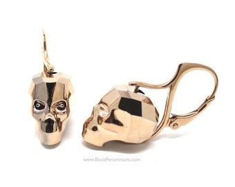 Swarovski Skull Crystal Passions® Sterling Silver Earrings - Crystal Rose Gold 2X Faceted Beads - Insurance Included