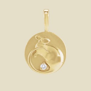 14K Yellow Gold .015 CT Natural Diamond Chinese Zodiac Year of the Rat Pendant Necklace