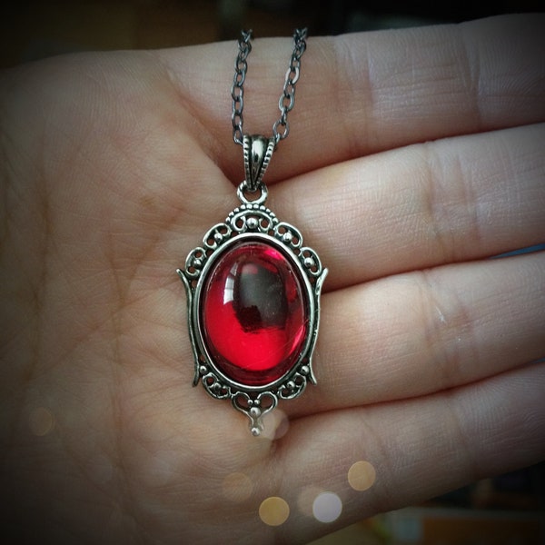 Vampire Royalty Necklace  - VIctorian Goth Vintage Swarovski Red Siam Crystal Cabochon - 2 Different Chains Materials - Insurance Included
