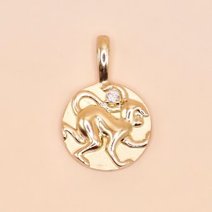 14K Yellow Gold .015 CT Natural Diamond Chinese Zodiac Year of the Monkey Pendant Necklace