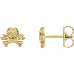 14K Yellow Gold Petite Skull & Crossbones Stud Earrings