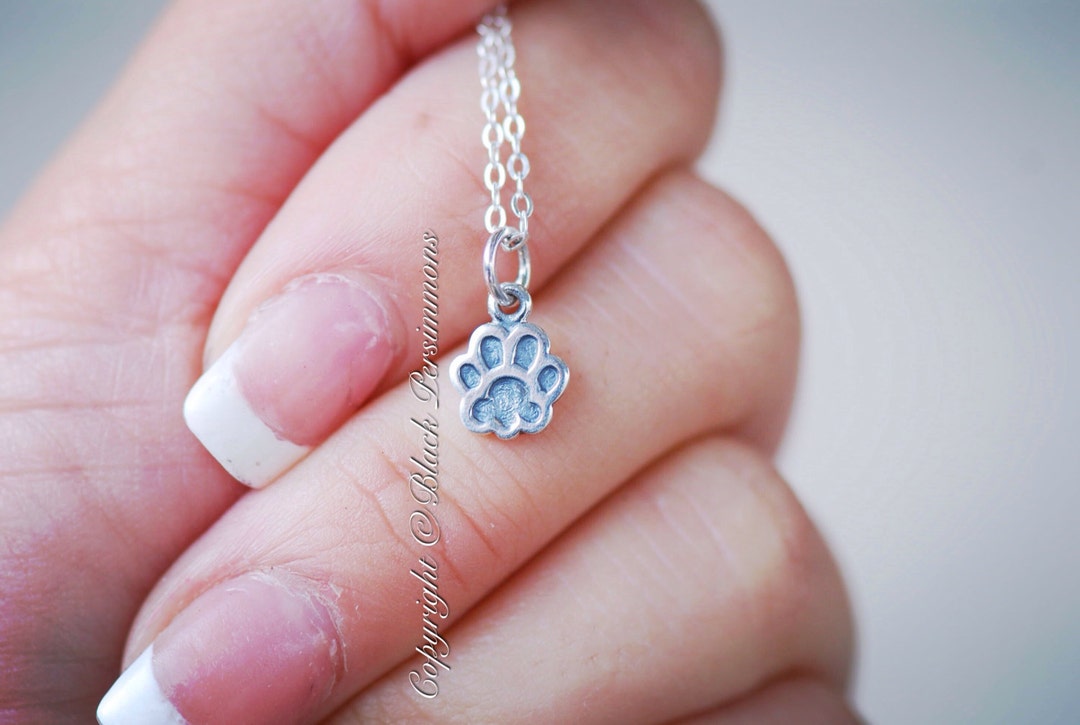 Dog Paw Print Necklace Solid 925 Sterling Silver Charm Etsy