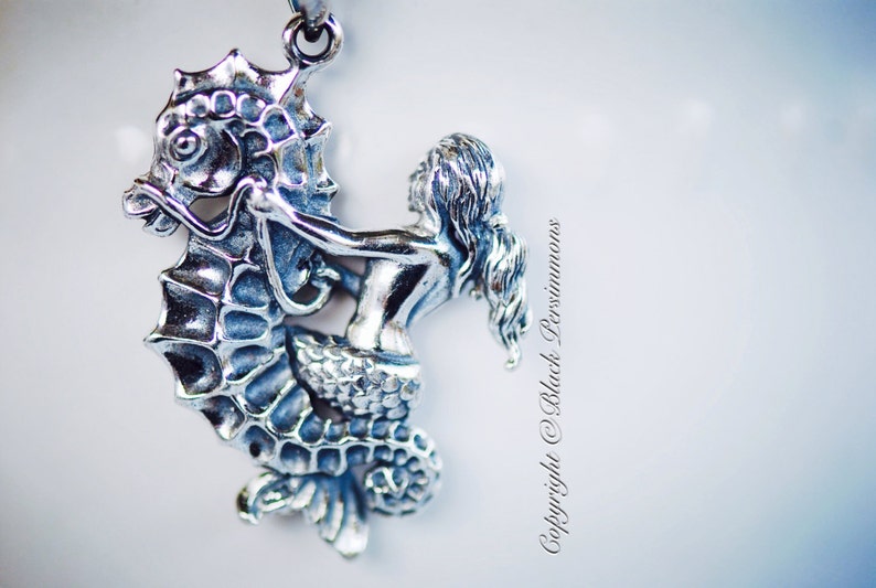 Insurance Included Sterling Silver Aquatic Creature Charm Pendant Mermaid Riding Seahorse Necklace