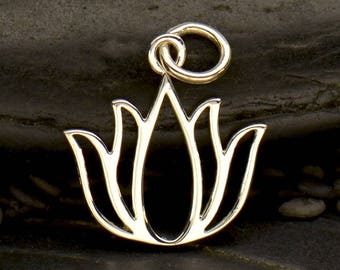 Collana charm lotus in fiore - Solido 925 Argento Sterling - Assicurazione inclusa