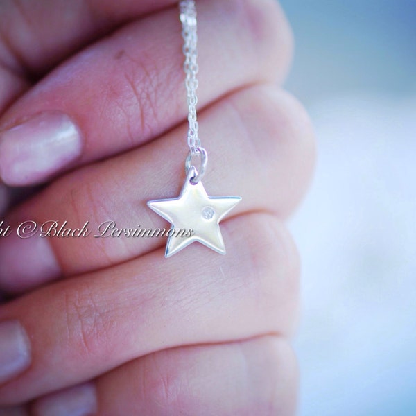 My Sun and Stars Necklace - Sterling Silver Shinning Star with Genuine 1 Point Diamond Charm Pendant - Insurance Included