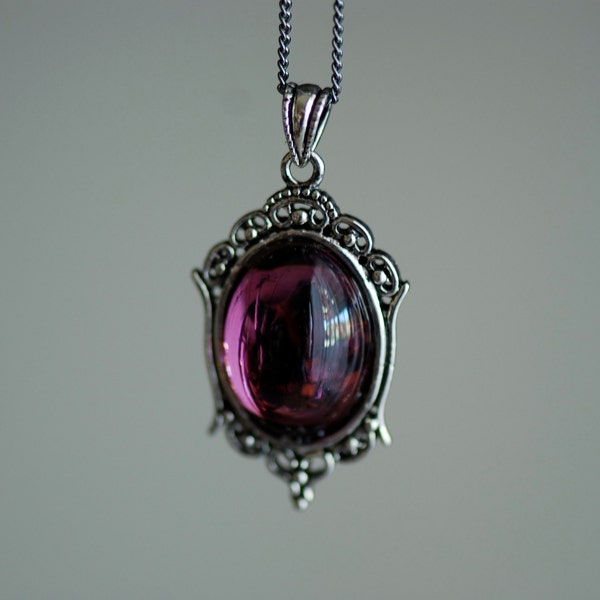 Katherine Necklace - Victorian Goth Vintage Swarovski Amethyst Crystal Cabochon - 2 Different Chains Materials - Insurance Included